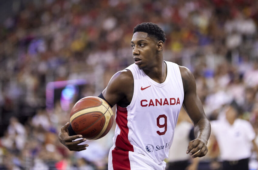 GRANADA, SPAIN - AUGUST 17: RJ Barret of the Canada Men's National Basketball Team in action during the Ciudad de Granada Trophy match between Spain and Canada at Palacio Municipal de Deportes de Granada on August 17, 2023 in Granada, Spain. (Photo by Fermin Rodriguez/Quality Sport Images/Getty Images)